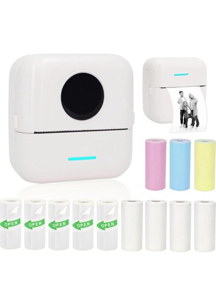 Mini Taşınabilir Yazıcı, 12 Rulo Kağıtlı Mürekkepsiz Etiket Yazıcısı, Notlar/fotoğraflar/çıkartmalar Için Mini Termal Yazıcı, Beyaz (Yurt Dışından)