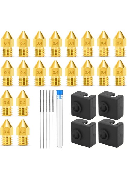 3D Yazıcı Nozulları 0.4mm Mk8 3 Nozullar 20 Adet 4 Adet Isıtıcı Blok Silikon Kapaklar, 3 V2 Için 5 Iğneli (Yurt Dışından)