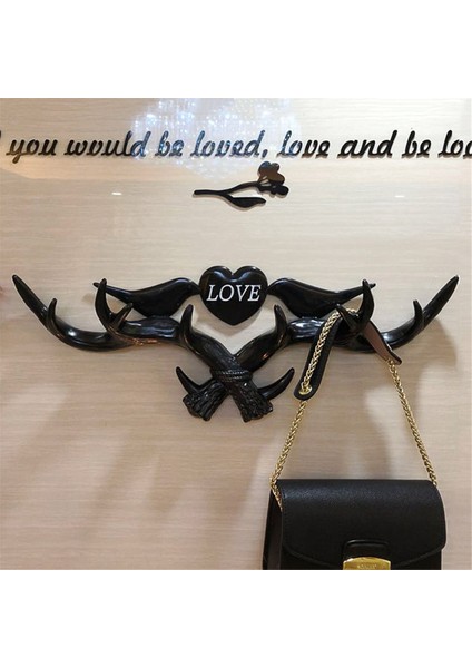 Love Geyik Kancası, Çantaları ve Anahtarları Delmeden Asmak Için Elbise Kancaları Dekoratif Kancalar, Siyah (Yurt Dışından)