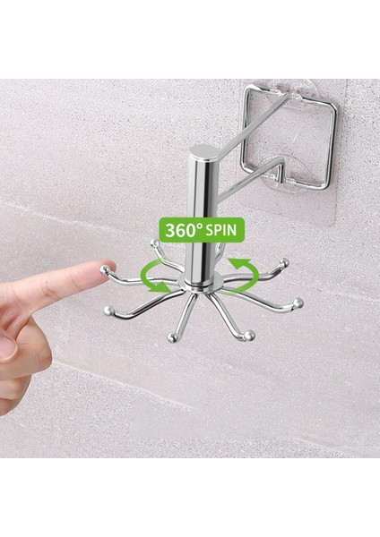 2 Adet 360 Derece Dönen Duvar Kanca Su Geçirmez Kendinden Yapışkanlı Kancalar 8-Pençeli Depolama Kancaları Mutfak Banyo Için (Yurt Dışından)
