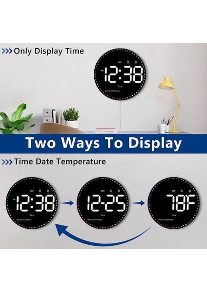Uzaktan Kumandalı Dijital Duvar Saati, Zaman Tarih Sıcaklık Haftası ile 10 Inç Renkli Dinamik LED Saat Ekranı (Yurt Dışından) modelleri