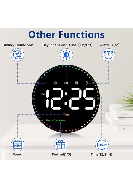 Uzaktan Kumandalı Dijital Duvar Saati, Zaman Tarih Sıcaklık Haftası ile 10 Inç Renkli Dinamik LED Saat Ekranı (Yurt Dışından) fırsatları