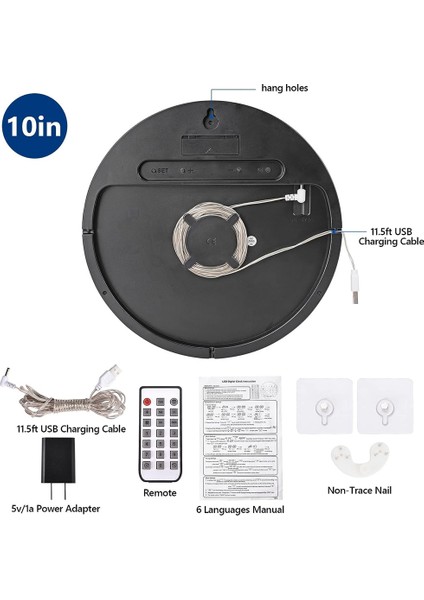 Uzaktan Kumandalı Dijital Duvar Saati, Zaman Tarih Sıcaklık Haftası ile 10 Inç Renkli Dinamik LED Saat Ekranı (Yurt Dışından) indirimleri