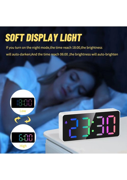 Gökkuşağı Renkli LED Dijital Çalar Saat, Erteleme, Ayarlanabilir Ses Seviyesi, Kolay Kullanım, Yatak Odası Için Çıkış Gücü, Masa, Siyah (Yurt Dışından)