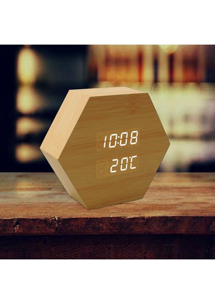 Alarm LED Saat Altıgen Çok Fonksiyonlu Dijital Çalar Saat LED Göz Koruması Yatak Odası Başucu Saat Siyah (Yurt Dışından)