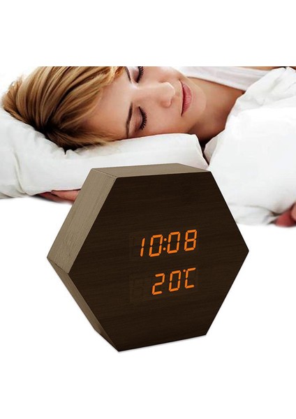 Alarm LED Saat Altıgen Çok Fonksiyonlu Dijital Çalar Saat LED Göz Koruması Yatak Odası Başucu Saat Siyah (Yurt Dışından)