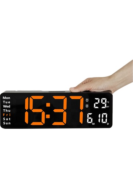 13 Inç Ekran LED Dijital Duvar Saati Uzaktan Kumanda Masa Çalar Saat Tarih Hafta Zamanlayıcı Otomatik Dimmer Saat-B (Yurt Dışından)