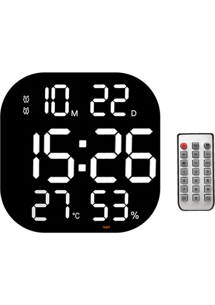 LED Dijital Duvar Saati Uzaktan Kumanda Sıcaklık Tarih Hafta Ekranı Ayarlanabilir Parlaklık Masa Çalar Saat Beyaz (Yurt Dışından)