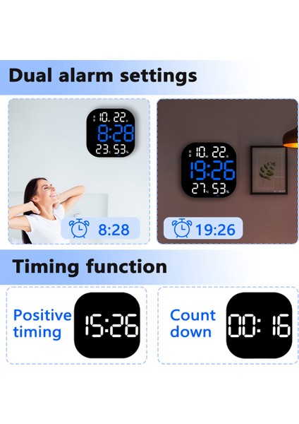 LED Dijital Duvar Saati Uzaktan Kumanda Sıcaklık Tarih Hafta Ekranı Ayarlanabilir Parlaklık Masa Çalar Saat Beyaz (Yurt Dışından)