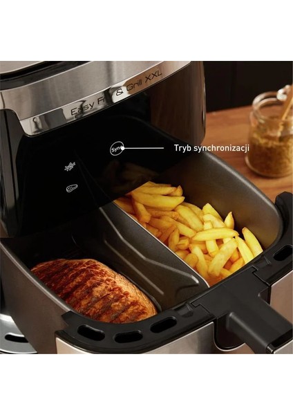 Easy Fry & Grill & Xxl 6.5 Lt Yağsız Airfryer Fritöz - Tek, Çift Hazneli - 8 Pişirme Programı (Patates Kızartması, Nuggets, Kızarmış Tavuk, Pizza, Et, Balık, Sebze, Tatlı)