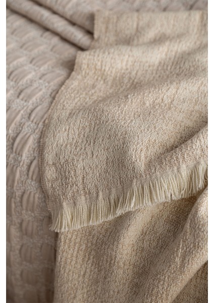 Trona Beige Çift Kişilik %100 Pamuk Nevresim Takımlı Battaniye ve Yatak Örtüsü Seti