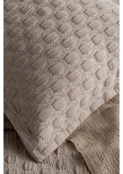 Trona Beige Çift Kişilik %100 Pamuk Nevresim Takımlı Battaniye ve Yatak Örtüsü Seti