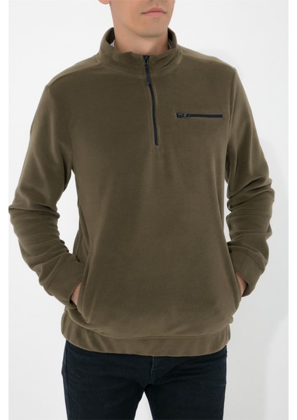 Yarım Fermuarlı Polar N-Cauno - Haki indirimleri