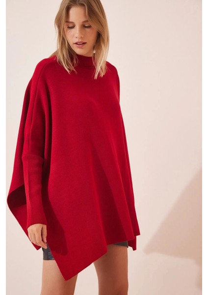 Kadın Bordo Oversize Yırtmaçlı Panço Triko Kazak HZL23W-BD1100761 fiyatları