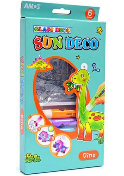 Sun Deco Dino Cam Boyası 6 Renk x 10.5 ml + 6 Pleksi