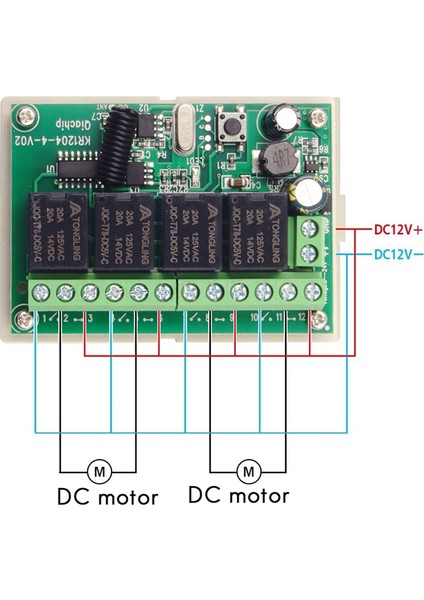 DC12V 24V 4ch Uzaktan Kumanda Anahtarı 433M Alma Kontrolü Dört Yönlü Röle Modülü (Yurt Dışından)
