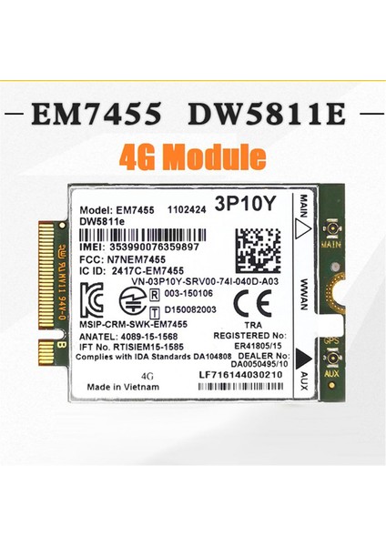 EM7455 DW5811E 4g Modülü 3P10Y Cat6 E7270 E7470 E7370 E5570 E5470 Kablosuz Fdd/tdd GOBI6000 (Yurt Dışından)