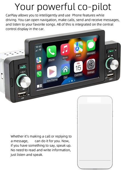 Inç Araba Radyo 1 Din Carplay Android Oto Multimedya Oynatıcı Bluetooth Fm Alıcısı (Yurt Dışından)