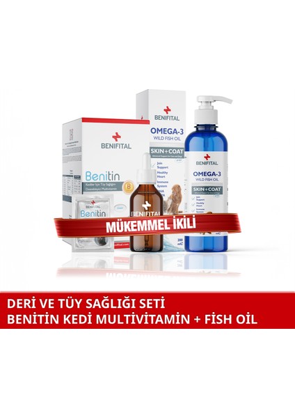 Kedi Deri Ve Tüy Sağlığı Seti Tüy Dökümü Önleyici Benitin + Fish Oil (Biotin ve Omega 3-6)