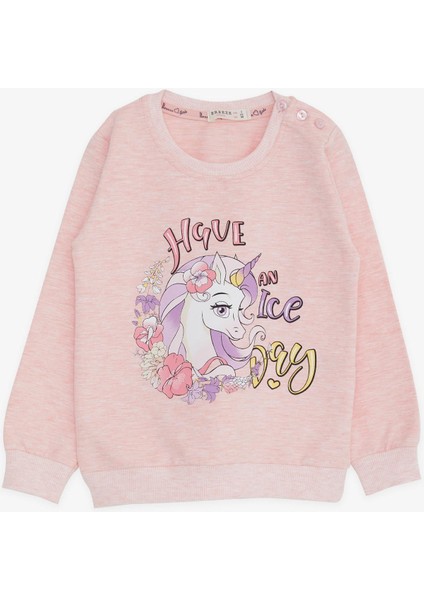 Kız Çocuk Sweatshirt Unicorn Baskılı 2-6 Yaş, Somon Melanj