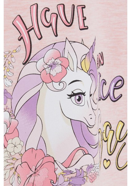 Kız Çocuk Sweatshirt Unicorn Baskılı 2-6 Yaş, Somon Melanj