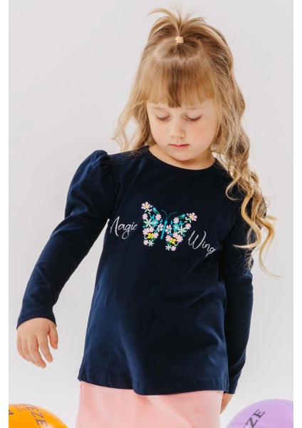 Kız Çocuk Uzun Kollu Tişört Çiçek Baskılı 1.5-5 Yaş, Lacivert fiyatları