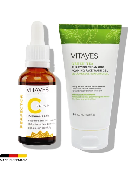 VITAYES Hyaluronik Asit Aydınlatıcı Yüz Serumu 30ML + Temizleyici Yüz Yıkama Jeli 150 ml