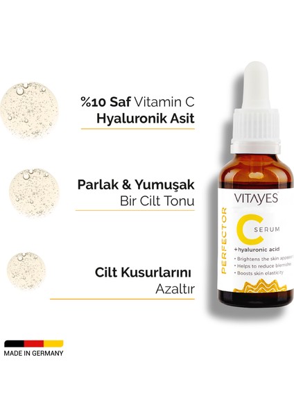 VITAYES Hyaluronik Asit Aydınlatıcı Yüz Serumu 30ML + Temizleyici Yüz Yıkama Jeli 150 ml