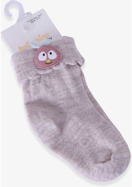 Kız Bebek Soket Çorap Elma Aksesuarlı 6 Ay-1.5 Yaş, Bej