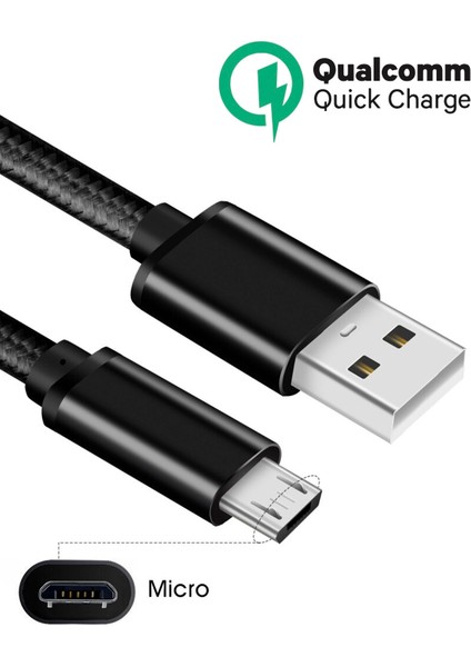 Hasır 3.4AMPER Micro USB Hızlı Şarj Cihazı Kablosu Örgü Data Veri Aktarım Şarz Kablo