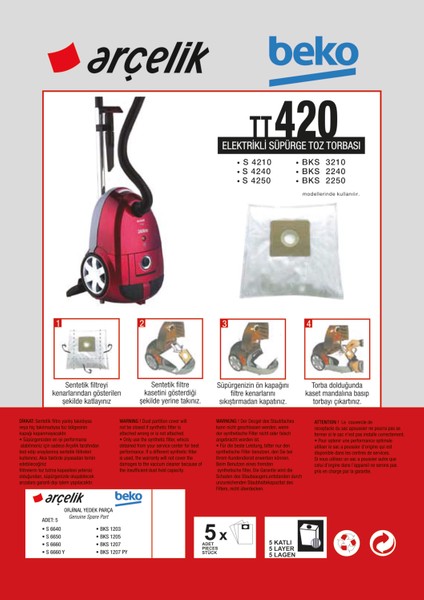 TT420 Elektrikli Süpürge Uyumlu Sms Toz Torbası - 20 Adet - ( Mavi Plastik ) - ( 5 Katmanlı ) modelleri