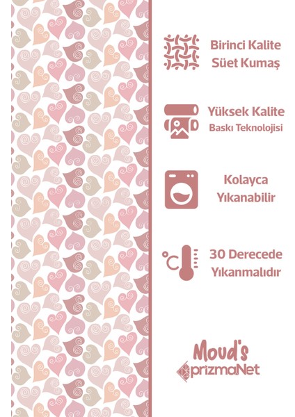 Renkli Kalpler Desenli Baskılı Bebek ve Çocuk Odası Fon Perde 2 Kanat - Prd-35