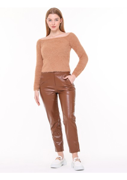 Kadın Deri Pantolon Kahverengi