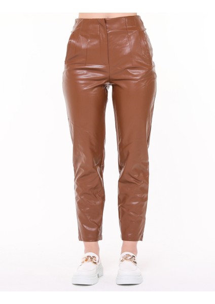 Kadın Deri Pantolon Kahverengi modelleri