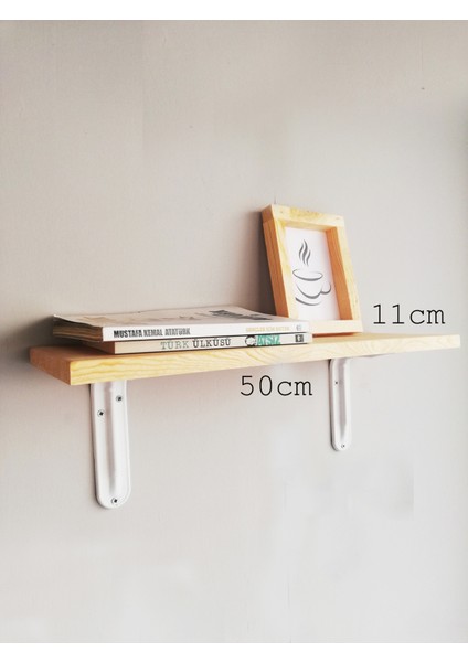 Metal Ayaklı, Ahşap Kitaplık Duvar Rafı 50X11
