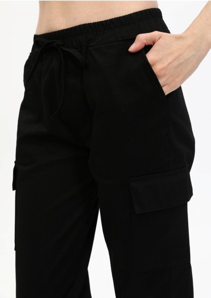 Kadın Beli Lastikli Siyan Renk Kargo Pantolon