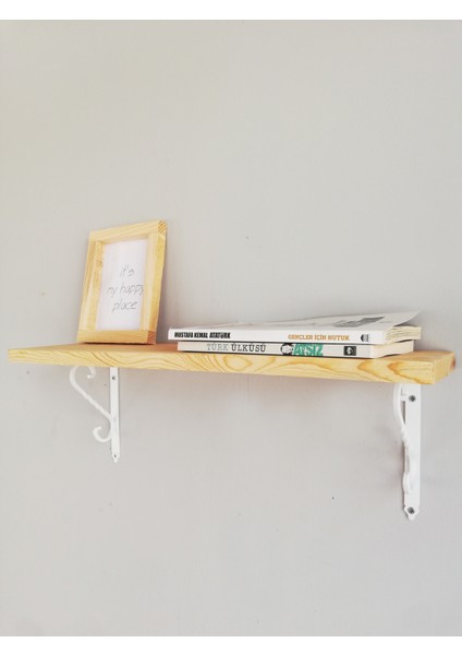 Beyaz Ferforje Ayaklı, Ahşap Kitaplık Duvar Rafı 50X11CM fırsatları