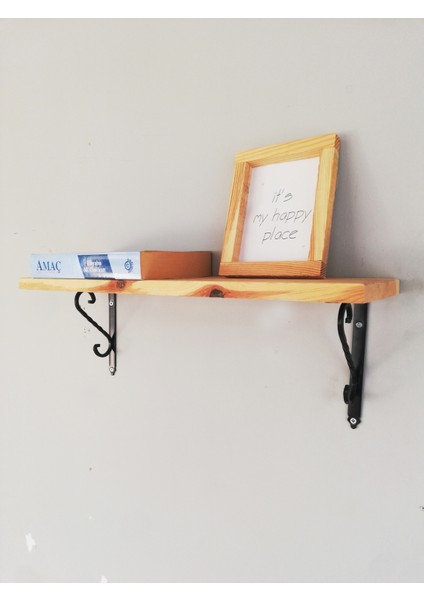 Siyah Ferforje Ayaklı, Ahşap Kitaplık Duvar Rafı 50X11CM modelleri
