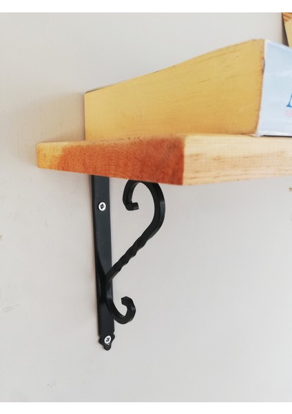 Siyah Ferforje Ayaklı, Ahşap Kitaplık Duvar Rafı 50X11CM fırsatları