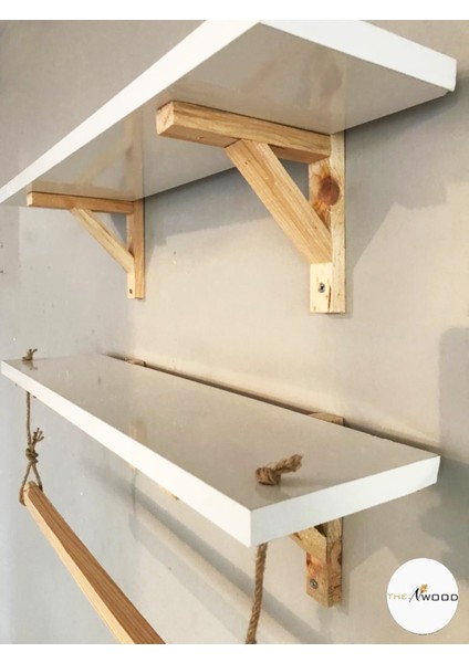 Halatlı Askılı Ahşap Beyaz Dekoratif Duvar Rafı Derinlik 15 cm 2'li fırsatları