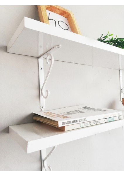 2'li Beyaz Ferforje Metal Ayaklı, Beyaz Dekoratif Duvar Rafı 60X14 cm fırsatları