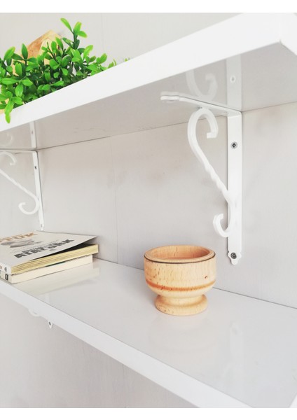 2'li Beyaz Ferforje Metal Ayaklı, Beyaz Dekoratif Duvar Rafı 60X14 cm indirimleri