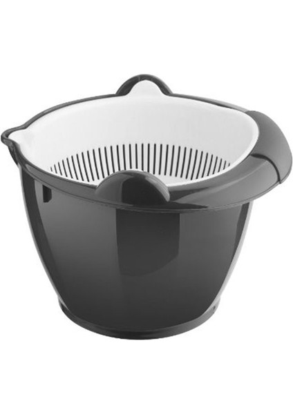 Antrasit Gri Dönerli Çiftli Süzgeç Makarna Süzgeci