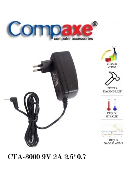 Tablet Adaptör 9V 2A 2.5x0.7 mm Compaxe CTA-3000