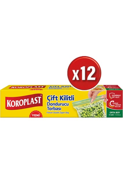 Çift Kilitli Dondurucu Torbası Orta Boy 17X18 cm 12'li x 12 Paket (1 Koli)