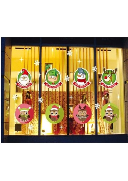 Yılbaşı Noel Sticker Renkli Figürlü Noel Süslü 70X50 cm