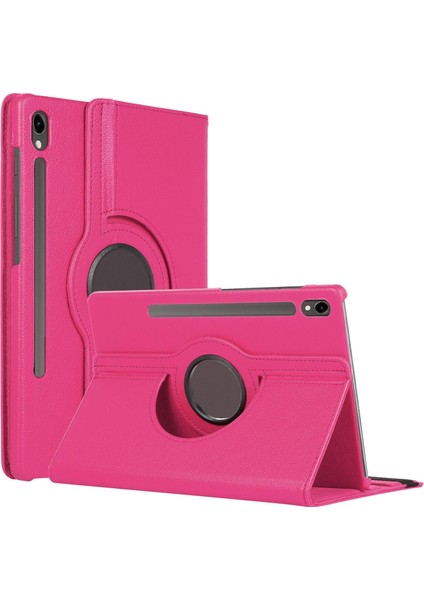 Samsung Galaxy Tab S9 Fe Kılıf 360 Rotating Stand Deri Koyu Pembe