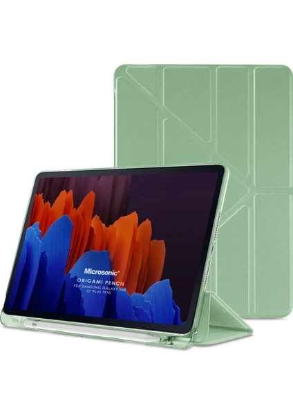 Samsung Galaxy Tab S9 Plus X810 Kılıf Origami Pencil Açık Yeşil