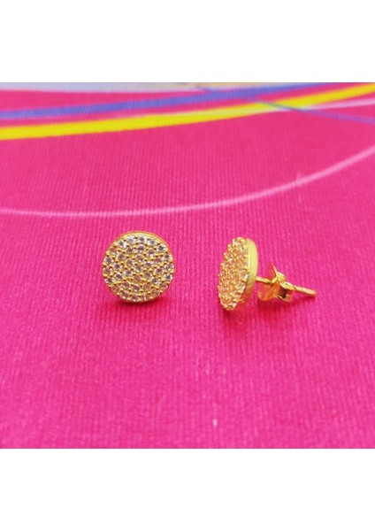 Altın Gold Nokta Taşlı Gümüş Küpe