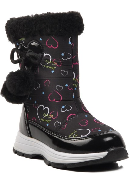 1555-P Siyah Içi Polarlı Kız Çocuk Kar Botu